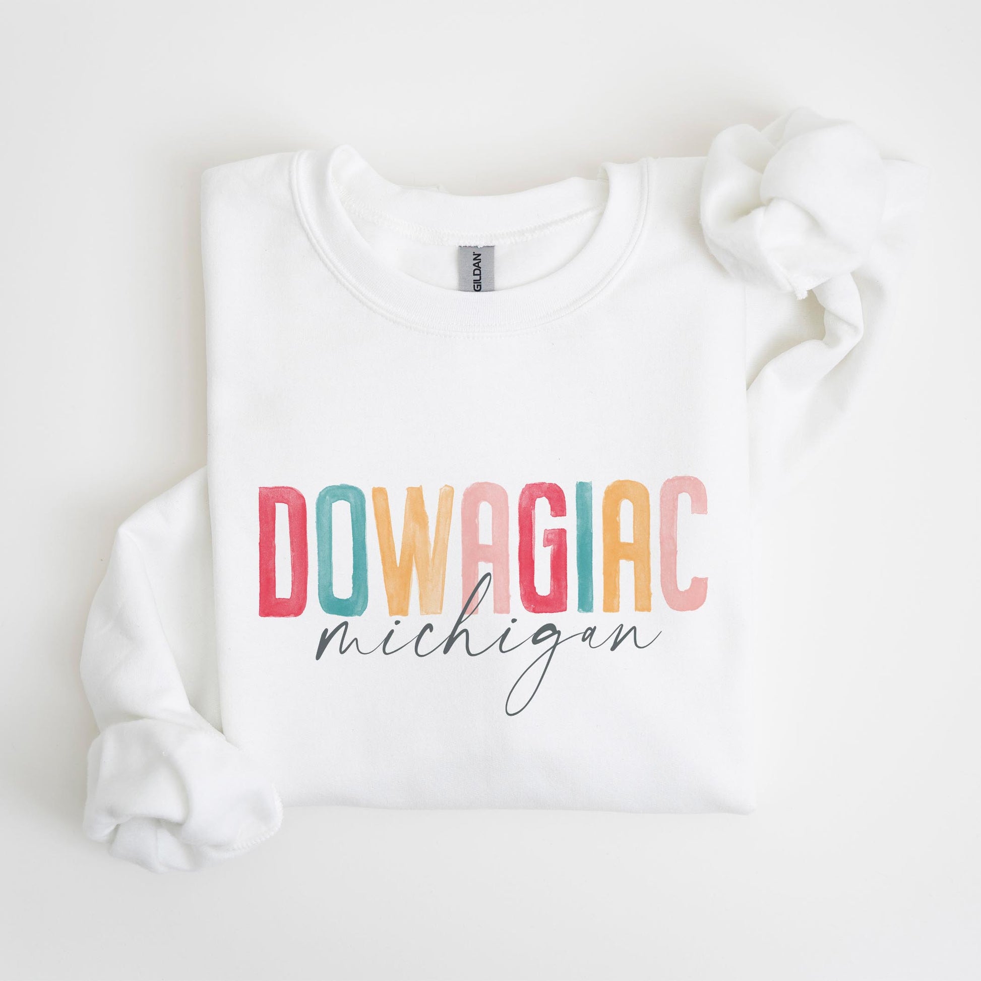 Gildan Sweatshirt White-Watercolor City Dowagiac Michigan -4
