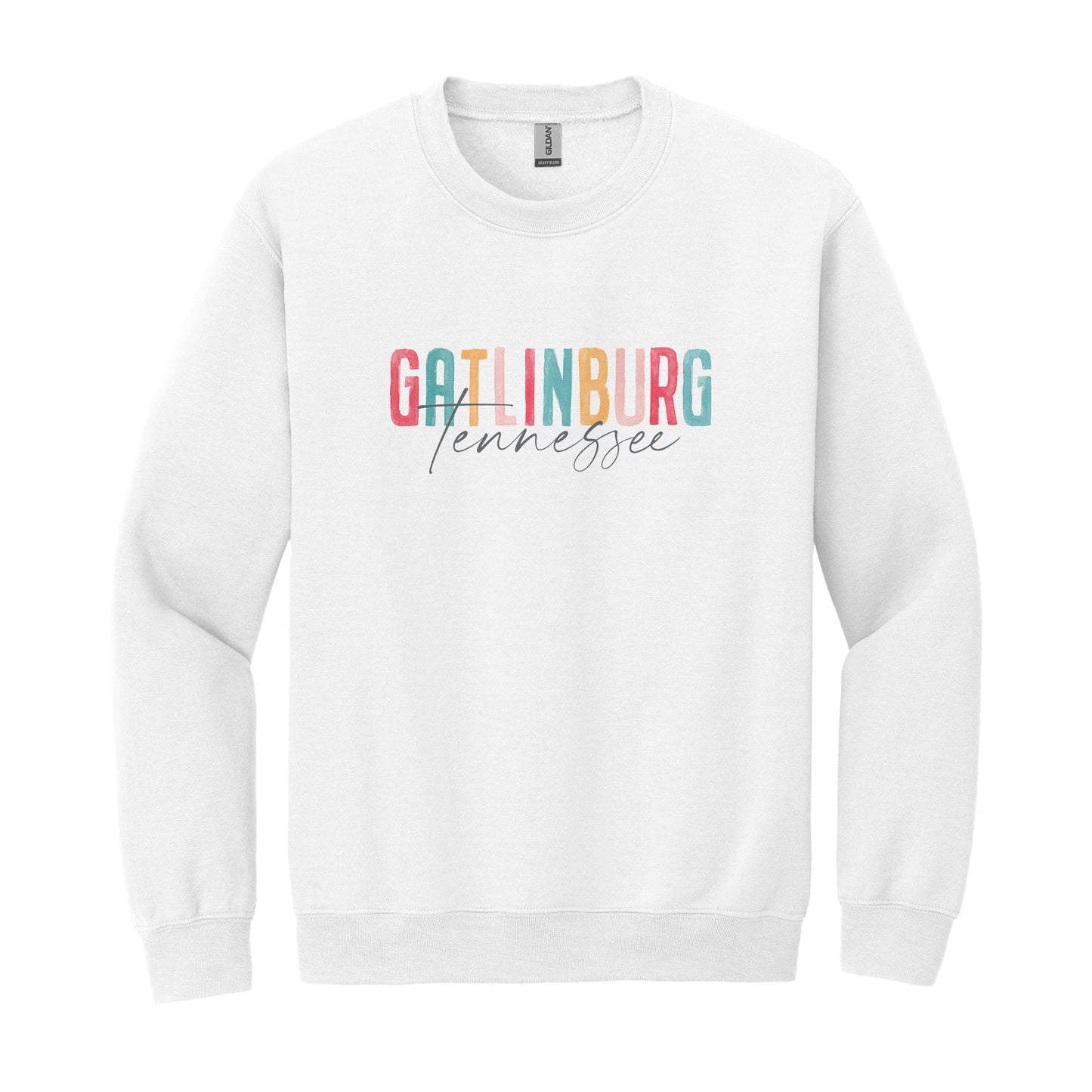 Gildan Sweatshirt White-Watercolor City Gatlinburg Tennessee