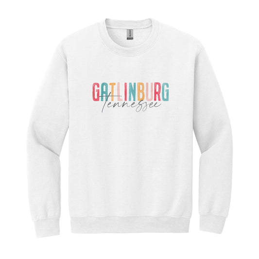 Gildan Sweatshirt White-Watercolor City Gatlinburg Tennessee