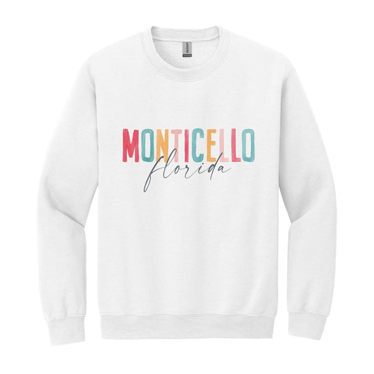 Gildan Sweatshirt White-Watercolor City Monticello Florida -0