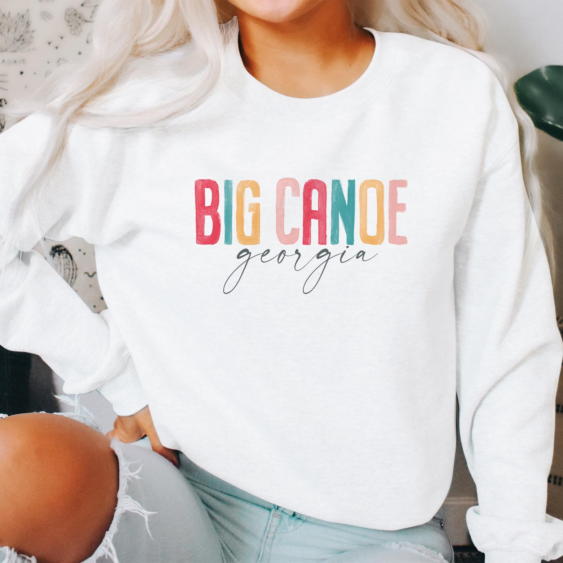 Gildan Sweatshirt White-Watercolor City Big Canoe Georgia -1