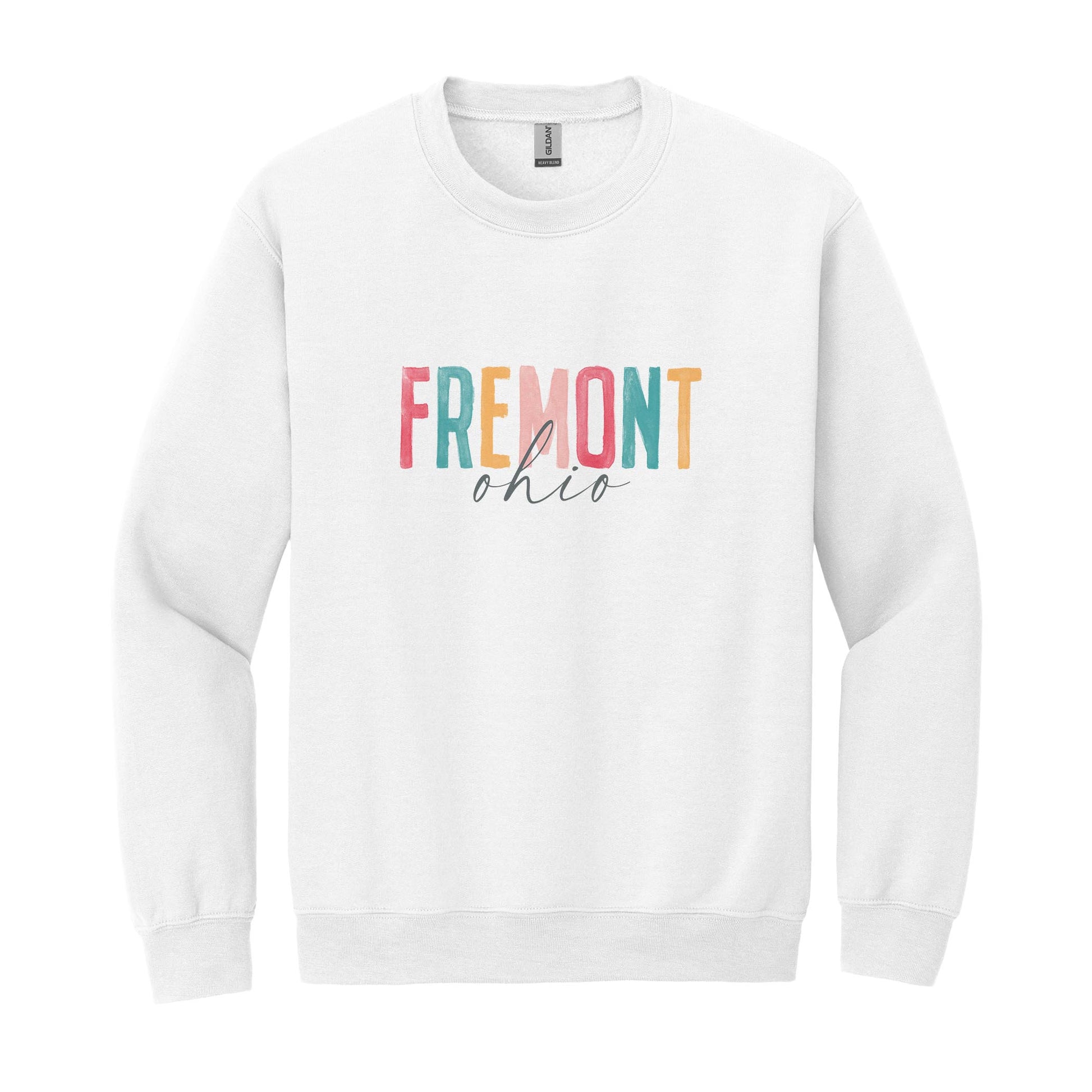 Gildan Sweatshirt White-Watercolor City Fremont Ohio -0