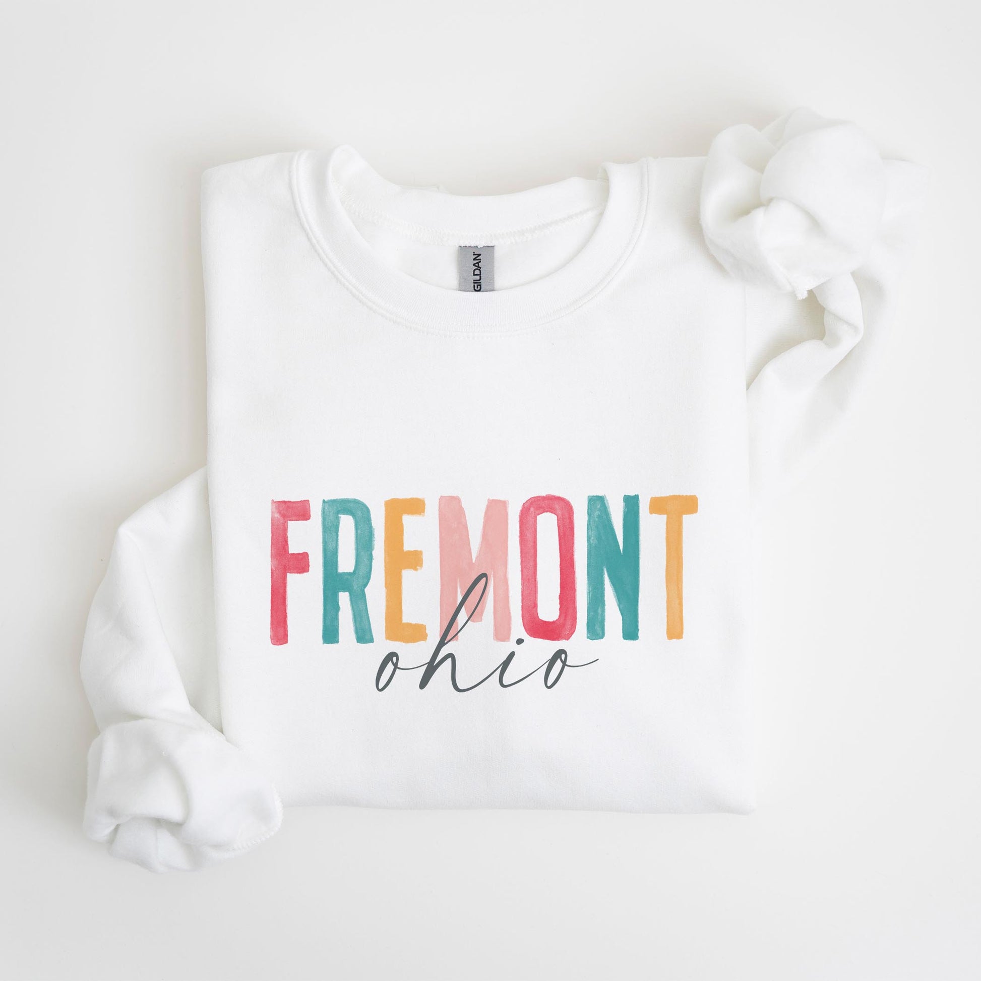 Gildan Sweatshirt White-Watercolor City Fremont Ohio -4
