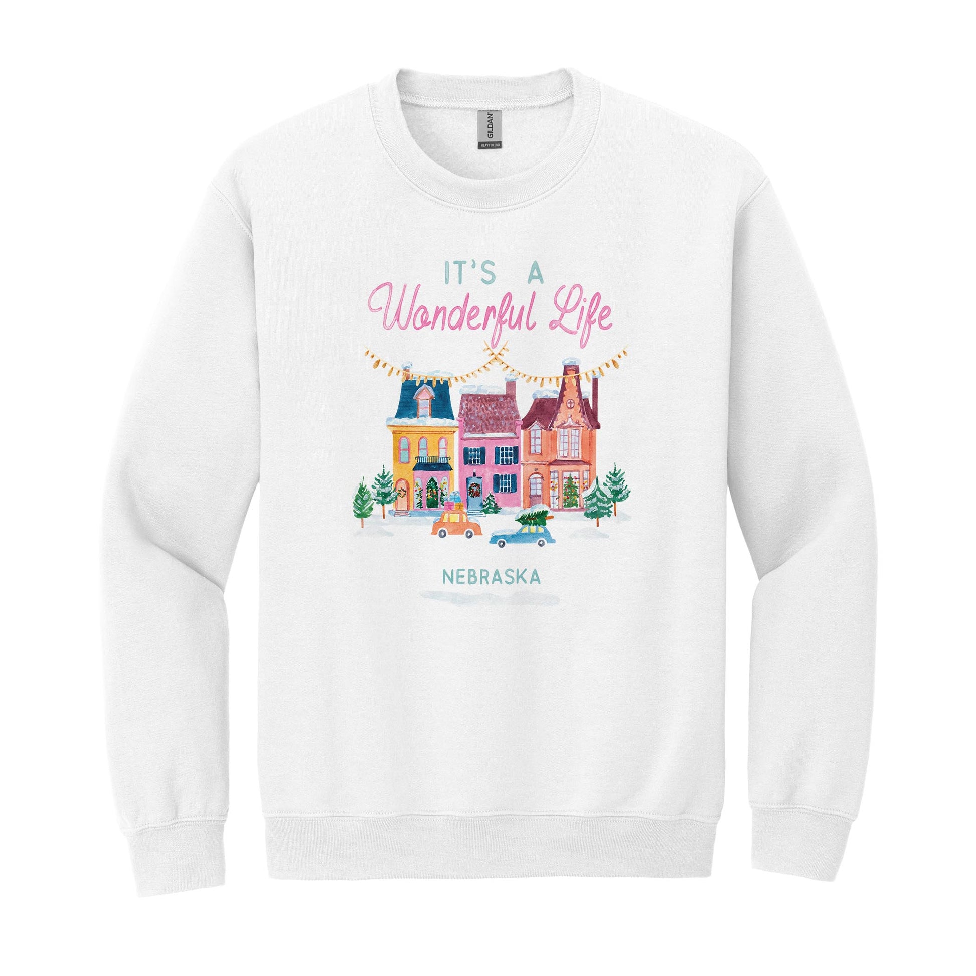 Gildan Sweatshirt White-Bella Canvas It's A Wonderful Life Nebraska -0