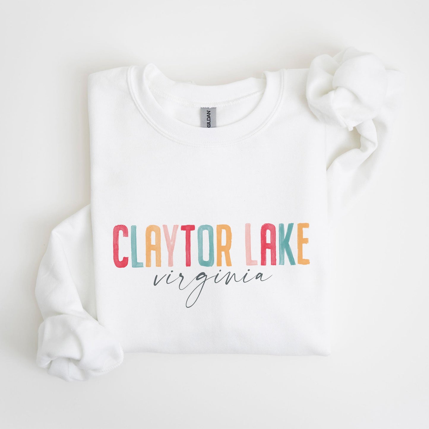 Gildan Sweatshirt White-Watercolor City Claytor Lake Virginia -4