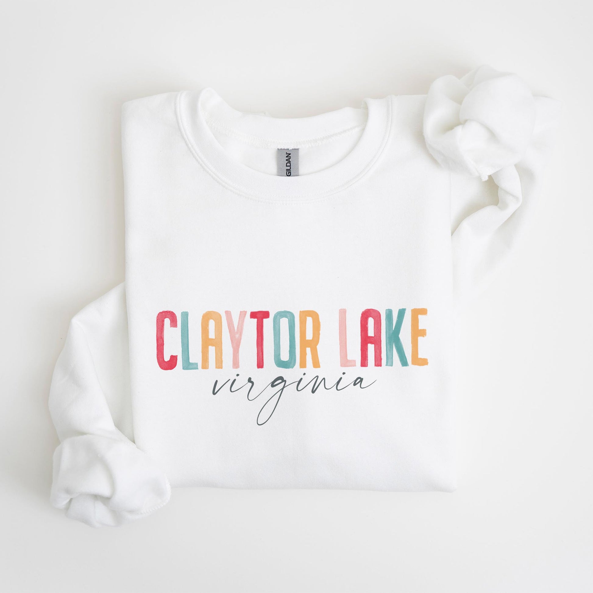 Gildan Sweatshirt White-Watercolor City Claytor Lake Virginia -4