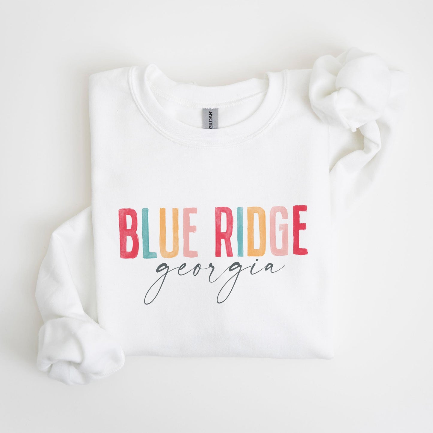 Gildan Sweatshirt White-Watercolor City Blue Ridge Georgia -4