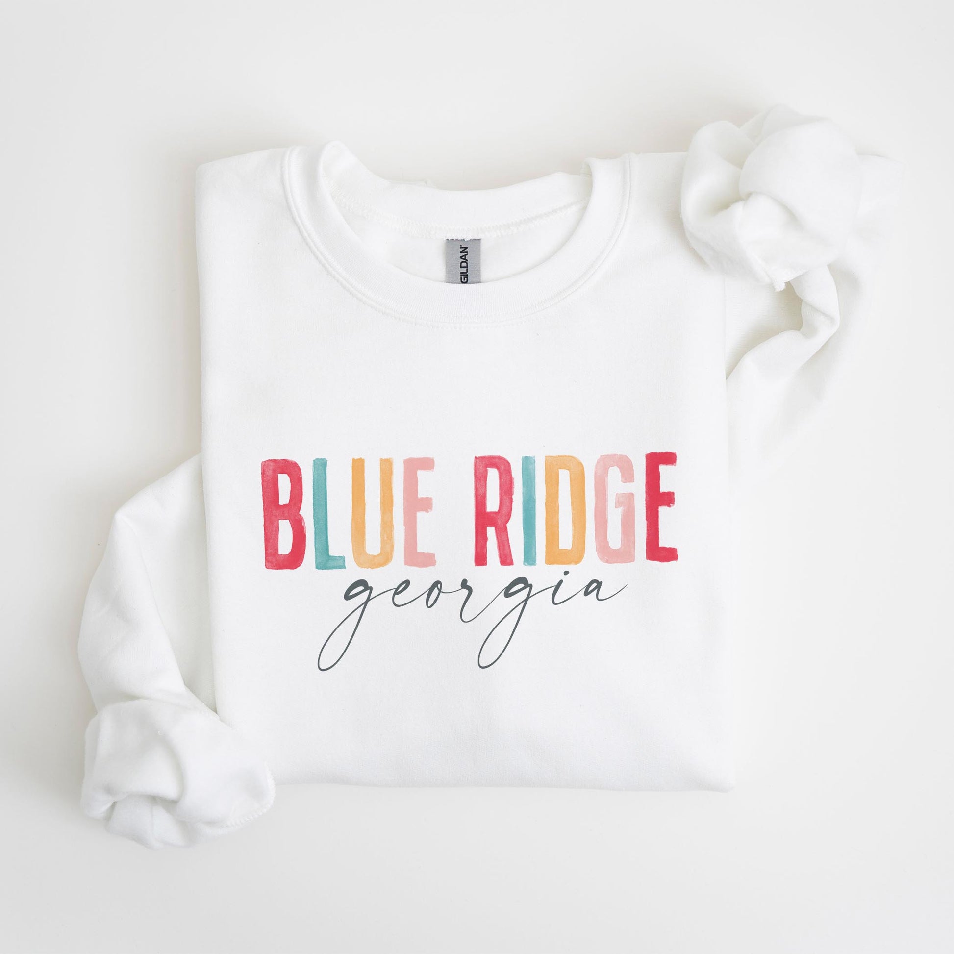Gildan Sweatshirt White-Watercolor City Blue Ridge Georgia -4