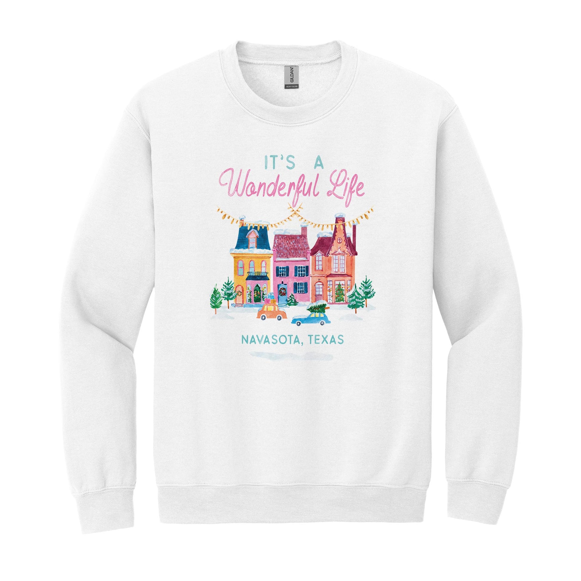 Gildan Sweatshirt White-It's A Wonderful Life Navasota Texas -0
