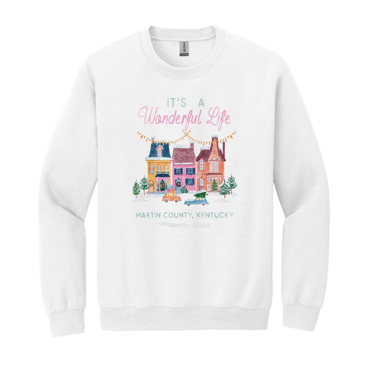 Gildan Sweatshirt White-It's A Wonderful Life Martin County Kentucky -0