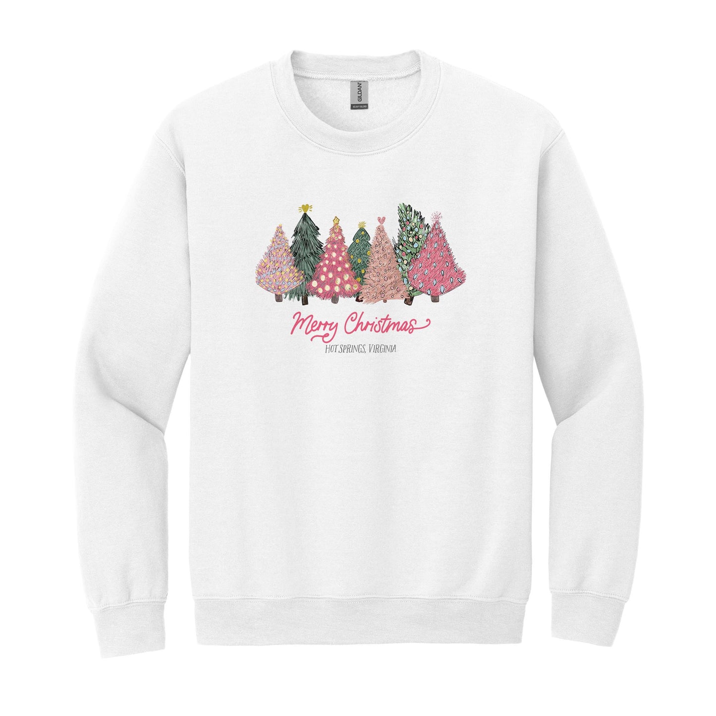 Gildan Sweatshirt White-Pink Trees Hot Springs Virginia -0