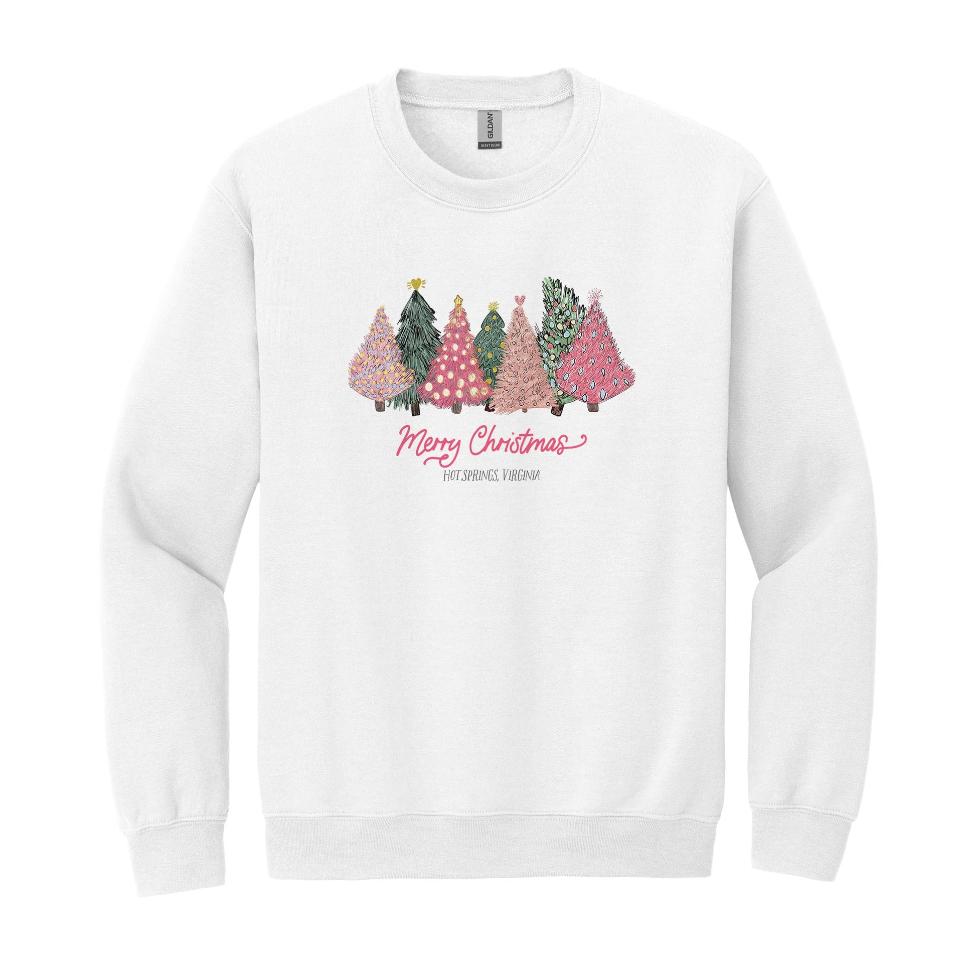 Gildan Sweatshirt White-Pink Trees Hot Springs Virginia -0