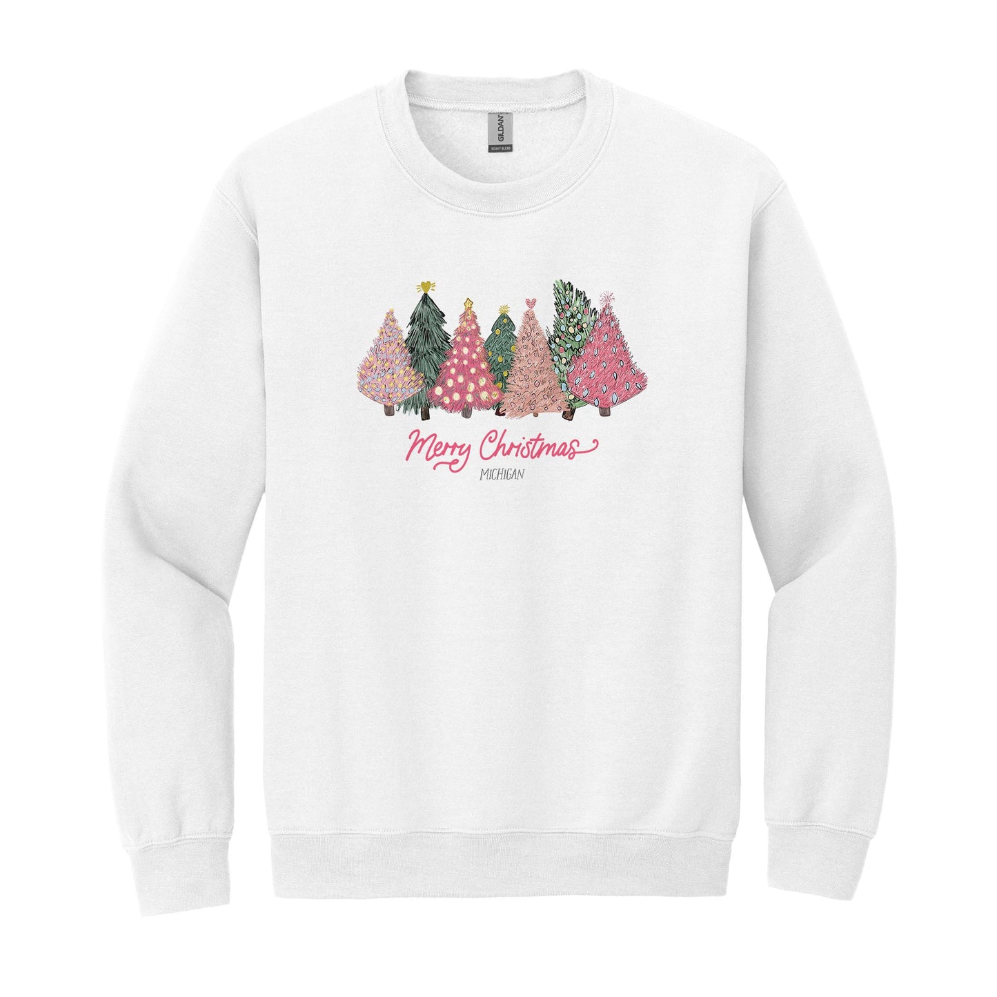 Gildan Sweatshirt White-Pink Trees Michigan