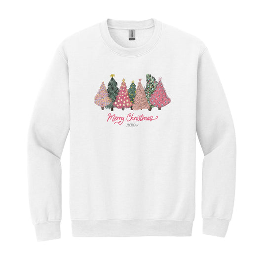 Gildan Sweatshirt White-Pink Trees Michigan