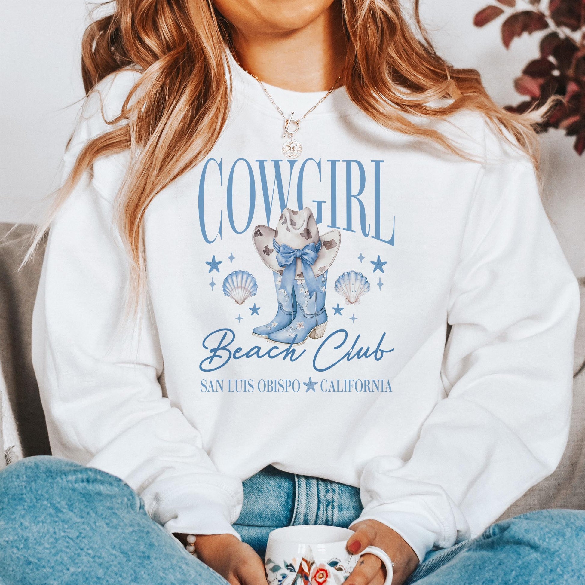 Gildan Sweatshirt White-Love+Local Coastal Cowgirl -1