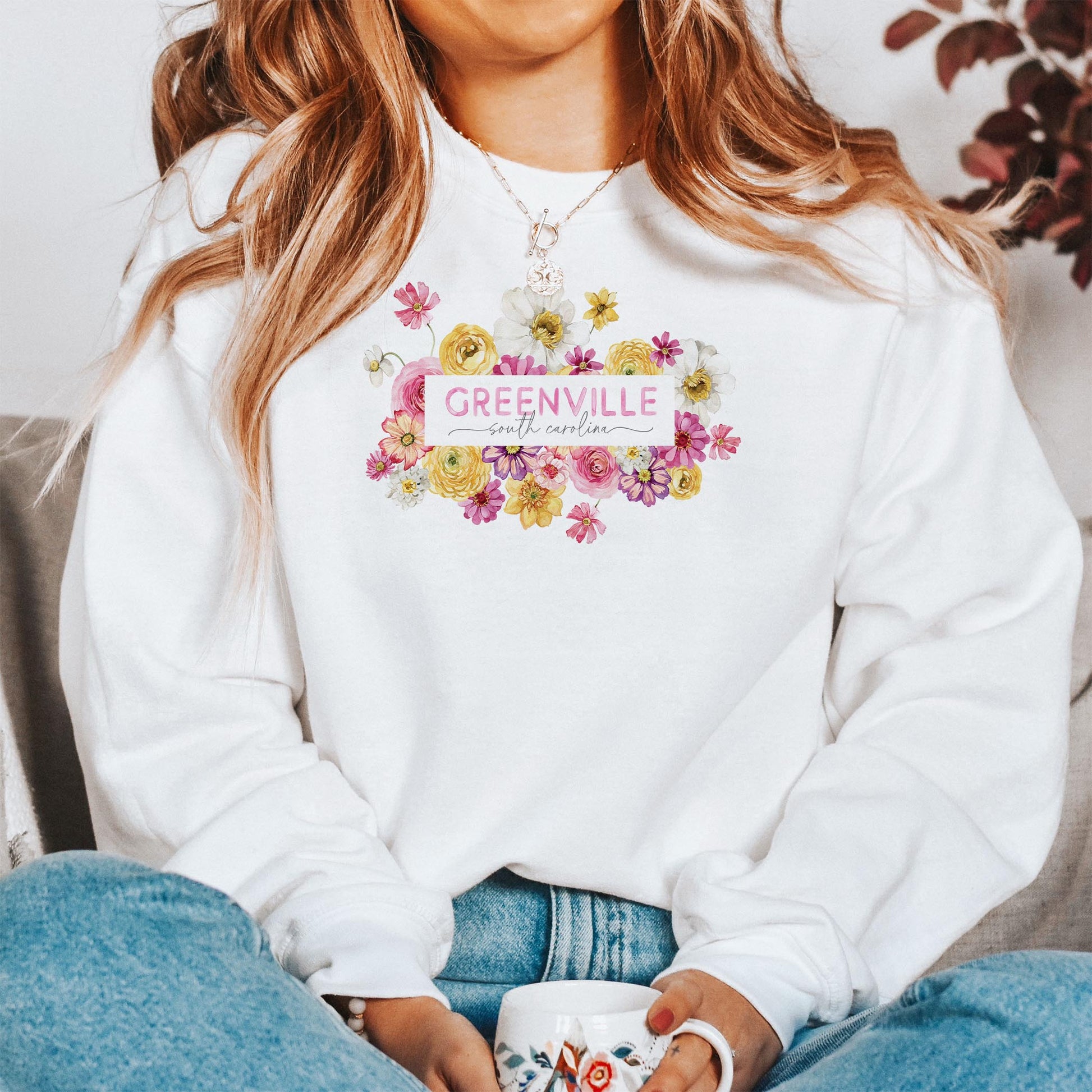 Gildan Sweatshirt White-Love+Local Fantasy Garden -1