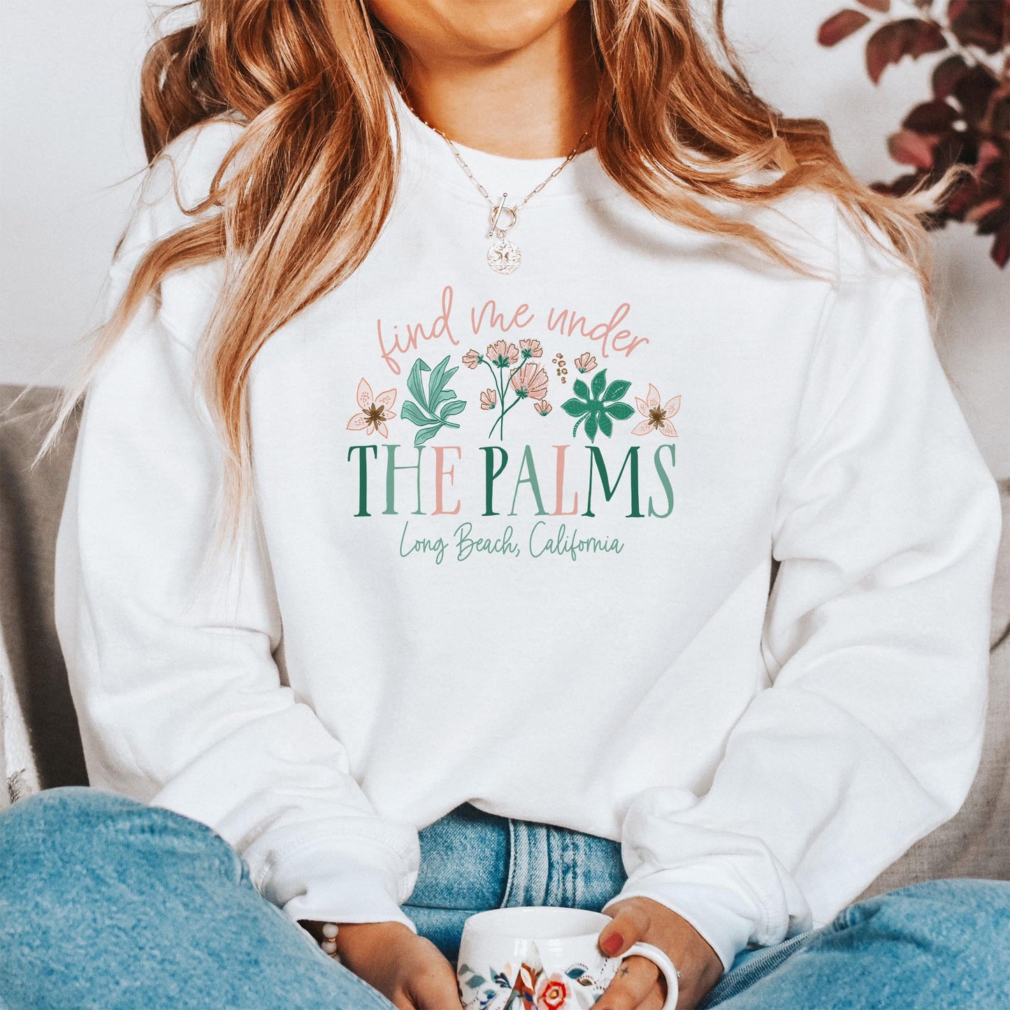 Gildan Sweatshirt White-Love+Local Lush Tropics -1