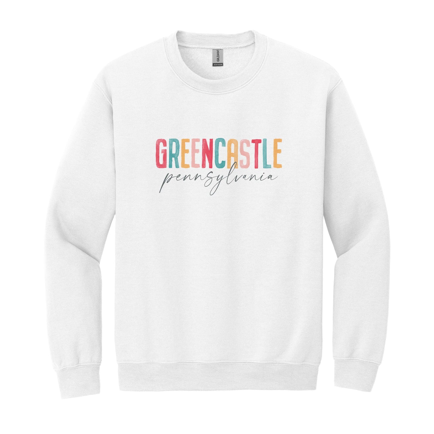 Gildan Sweatshirt White-Watercolor City Greencastle Pennsylvania