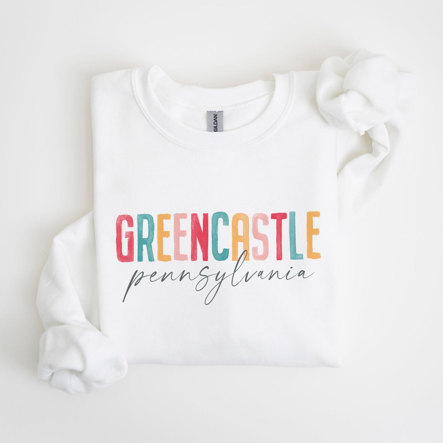 Gildan Sweatshirt White-Watercolor City Greencastle Pennsylvania