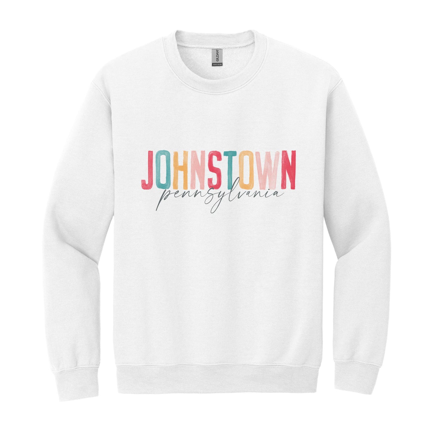 Gildan Sweatshirt White-Watercolor City Johnstown Pennsylvania -0