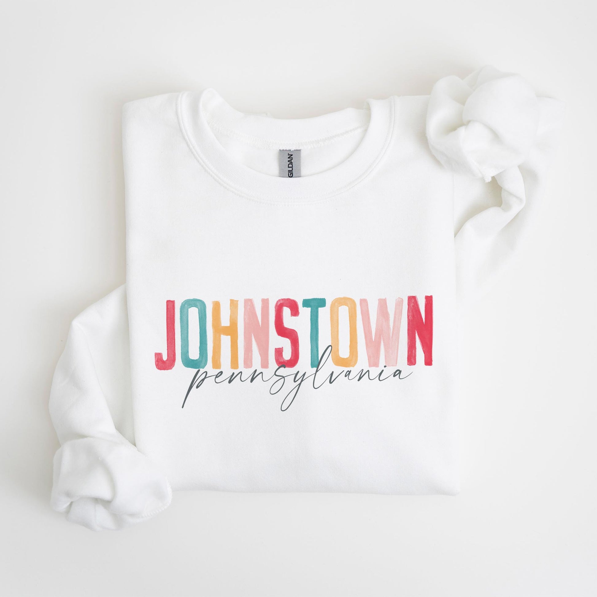 Gildan Sweatshirt White-Watercolor City Johnstown Pennsylvania -4