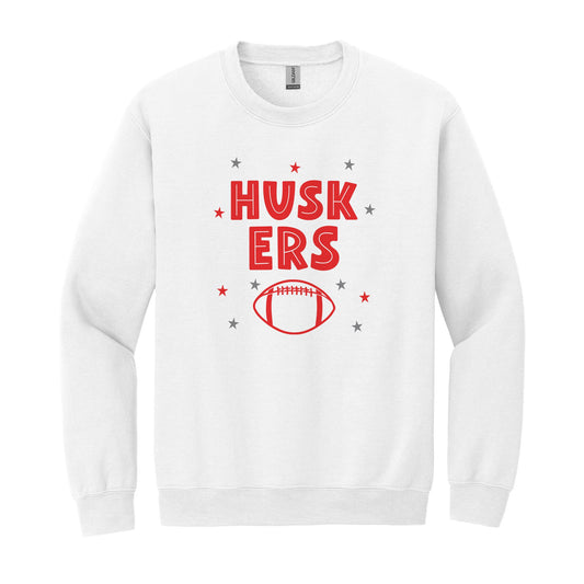 Gildan Sweatshirt White-Game Day Stars Huskers Football Red & Grey