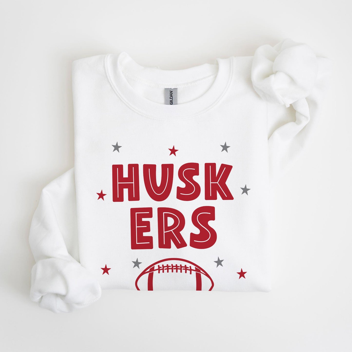 Gildan Sweatshirt White-Game Day Stars Nebraska Football Red & Grey