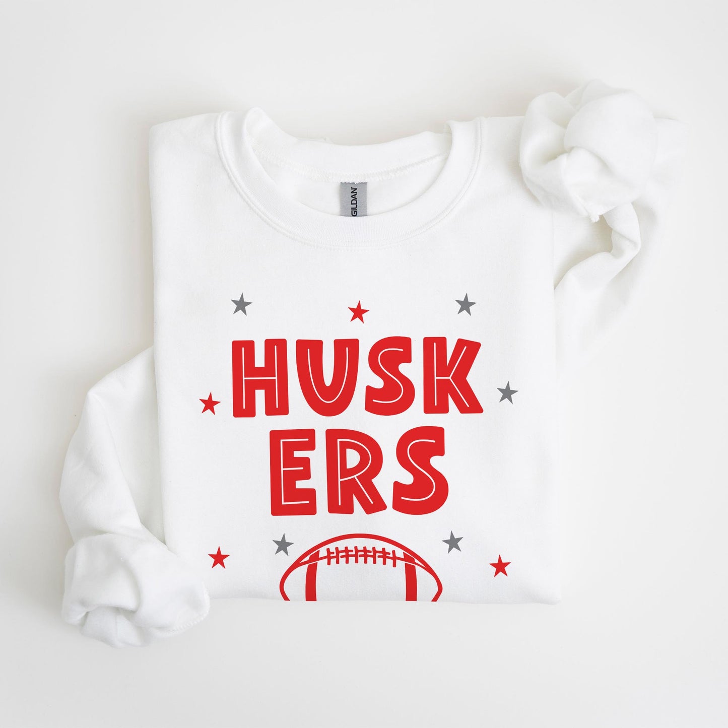 Gildan Sweatshirt White-Game Day Stars Huskers Football Red & Grey