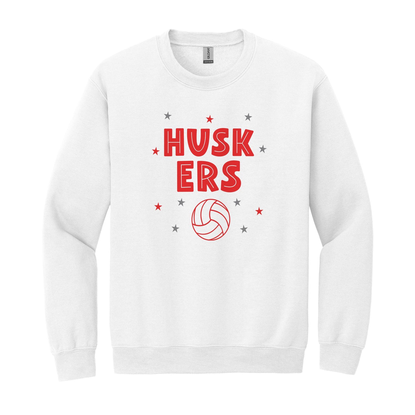 Gildan Sweatshirt White-Game Day Stars Huskers Volleyball Red & Grey