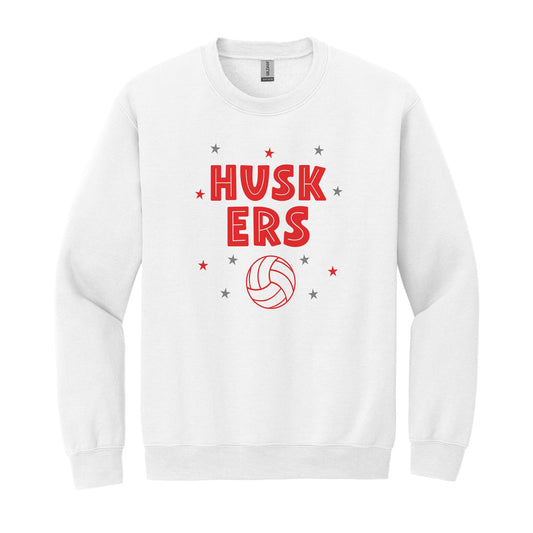 Gildan Sweatshirt White-Game Day Stars Huskers Volleyball Red & Grey