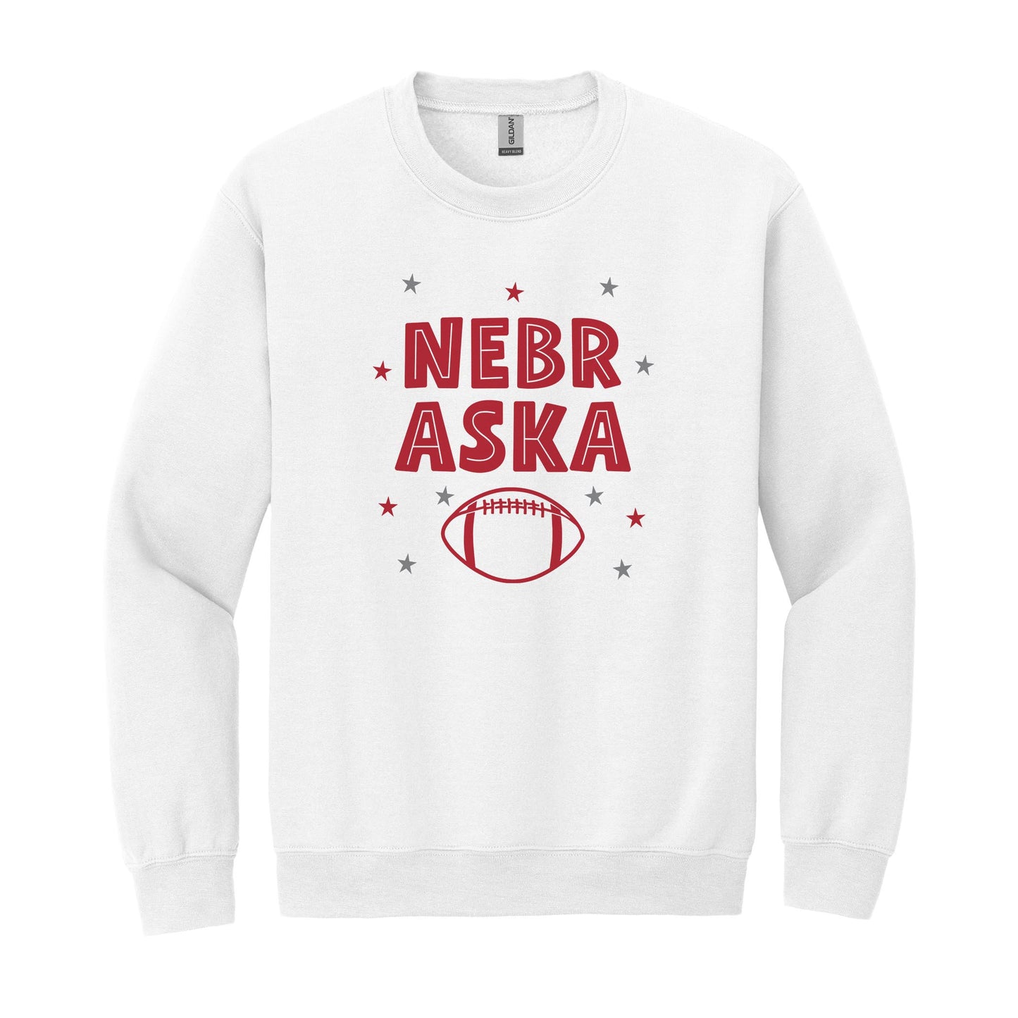 Gildan Sweatshirt White-Game Day Stars Nebraska Football Red & Grey