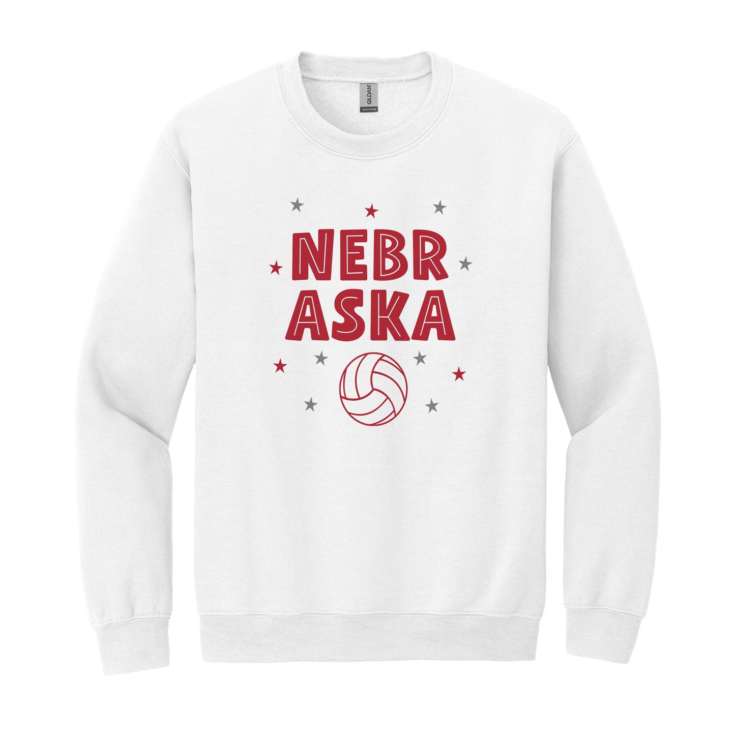 Gildan Sweatshirt White-Game Day Stars Nebraska Volleyball Red & Grey