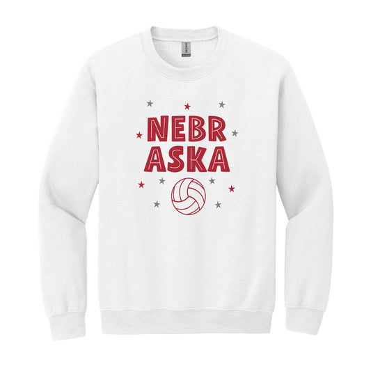 Gildan Sweatshirt White-Game Day Stars Nebraska Volleyball Red & Grey