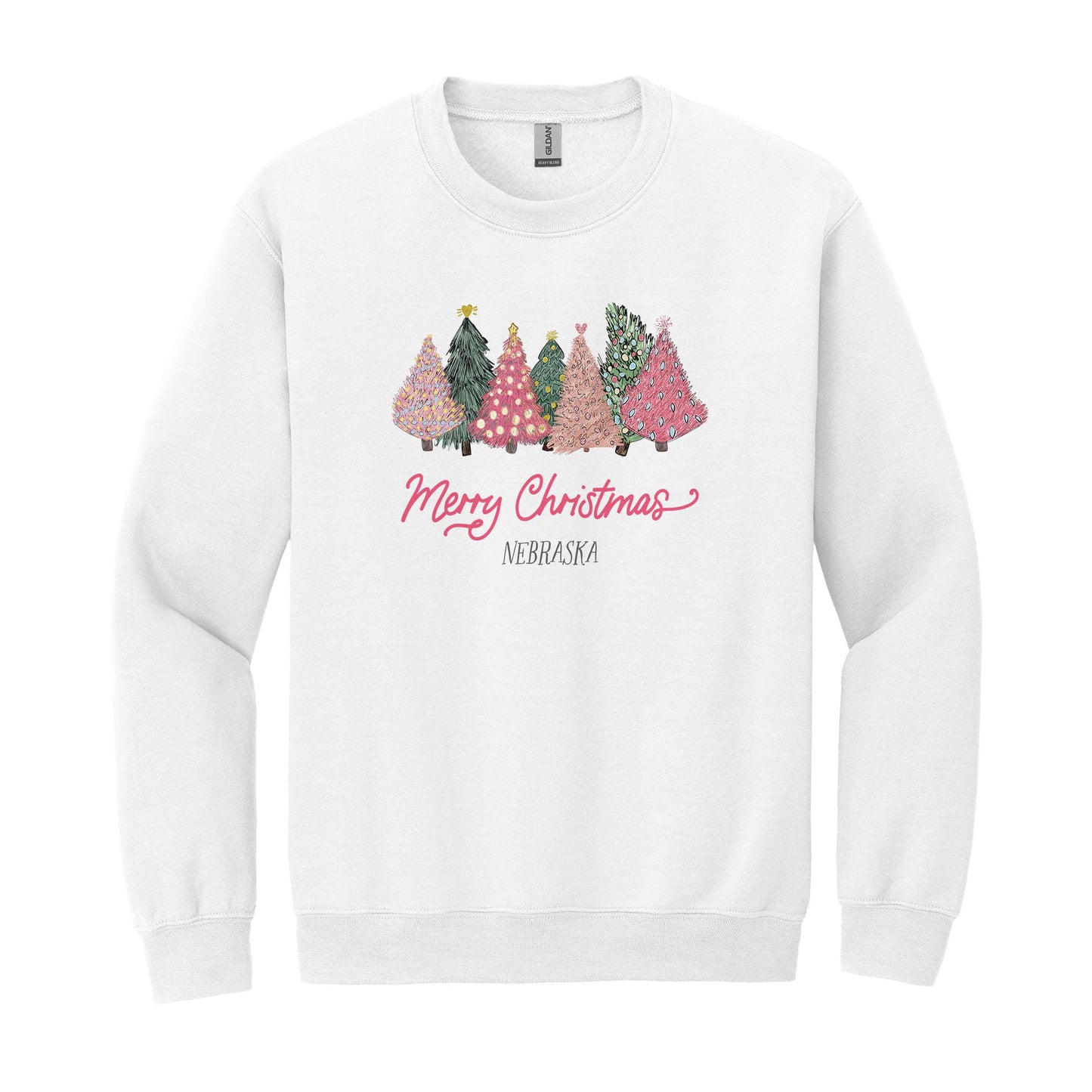 Gildan Sweatshirt White-Pink Trees Nebraska