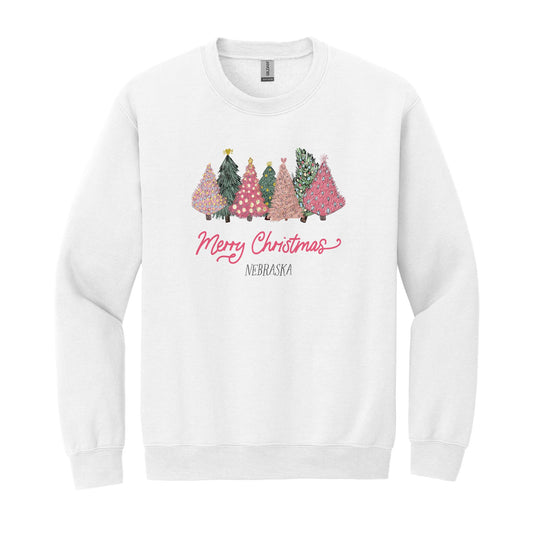 Gildan Sweatshirt White-Pink Trees Nebraska