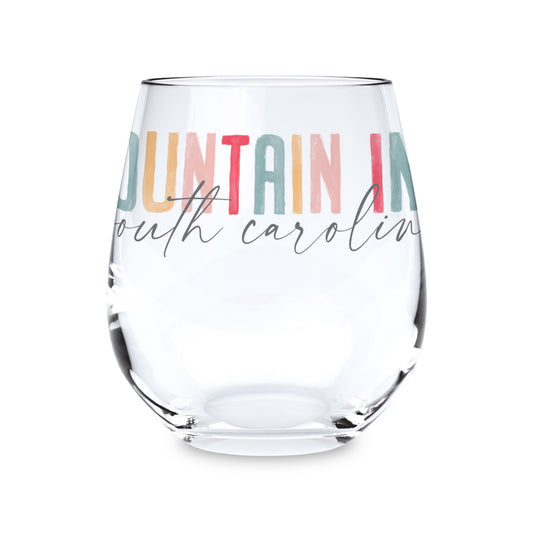 15oz Stemless Wine Glass-Watercolor City Fountain Inn South Carolina -0