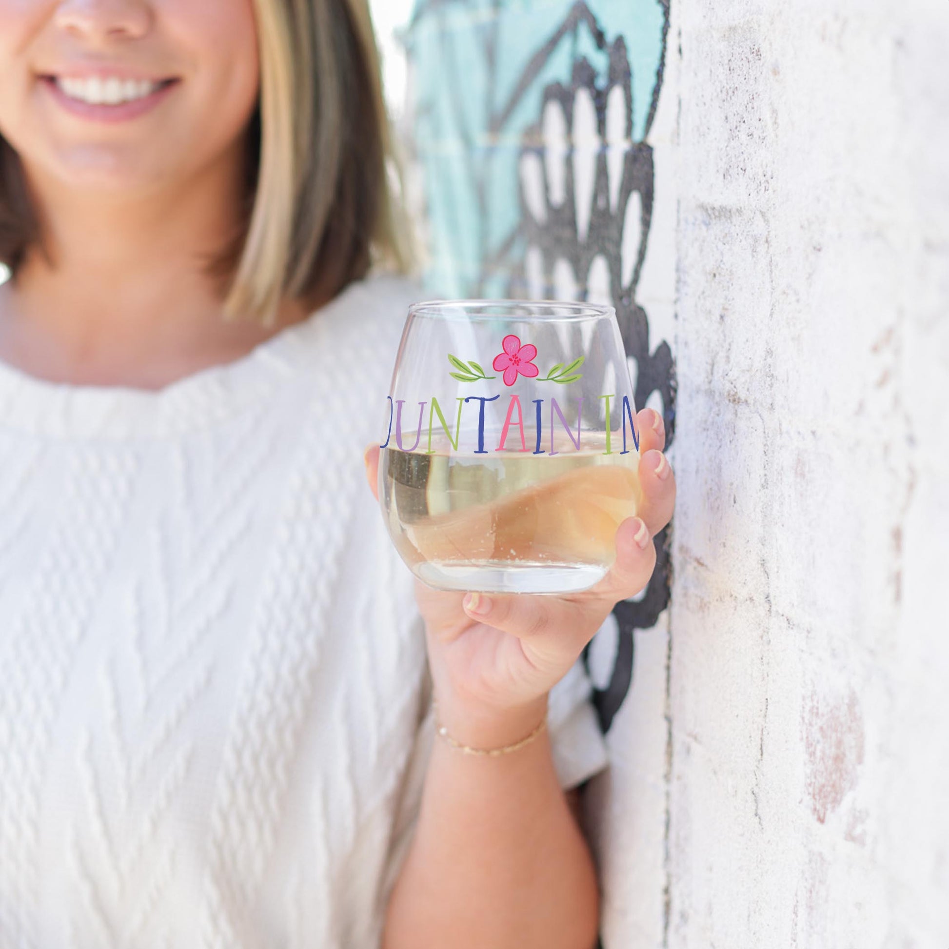 15oz Stemless Wine Glass-Flower Confetti Fountain Inn South Carolina -2