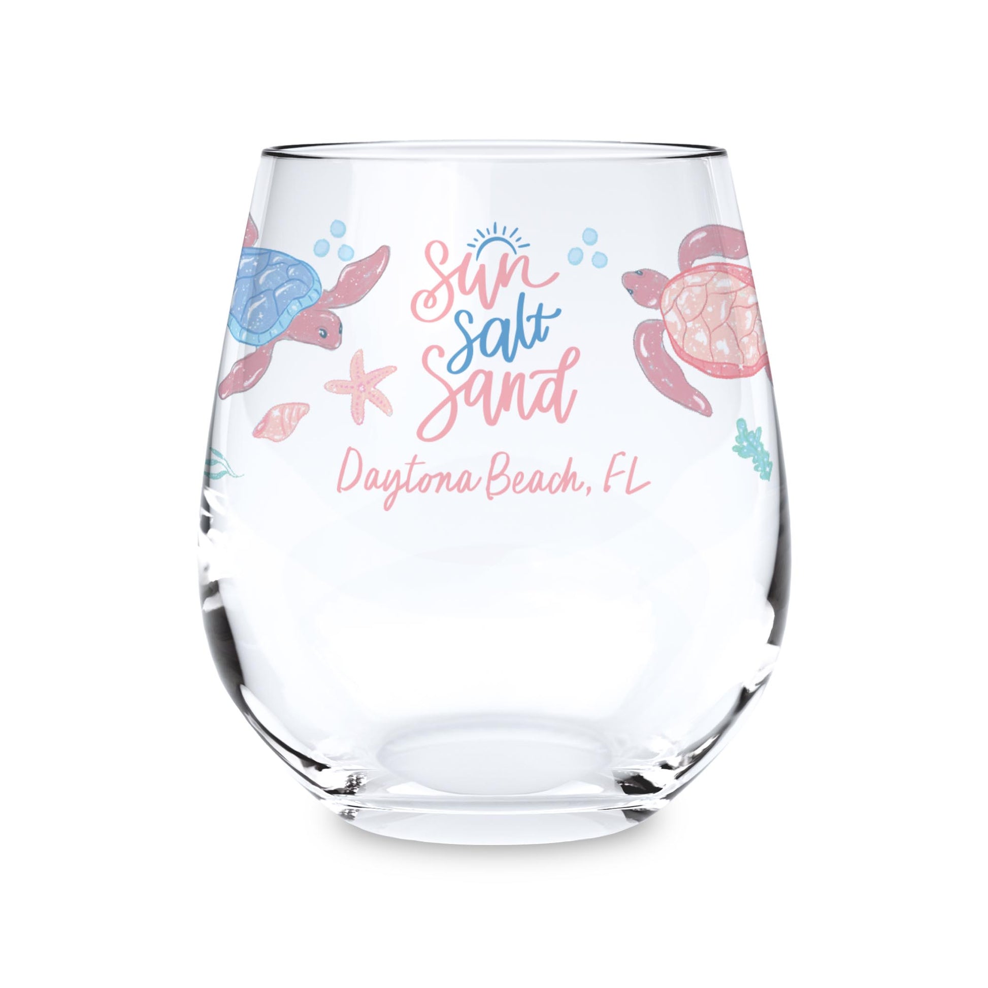 15oz Stemless Wine Glass-City & State Coastal Sea Turtles -0