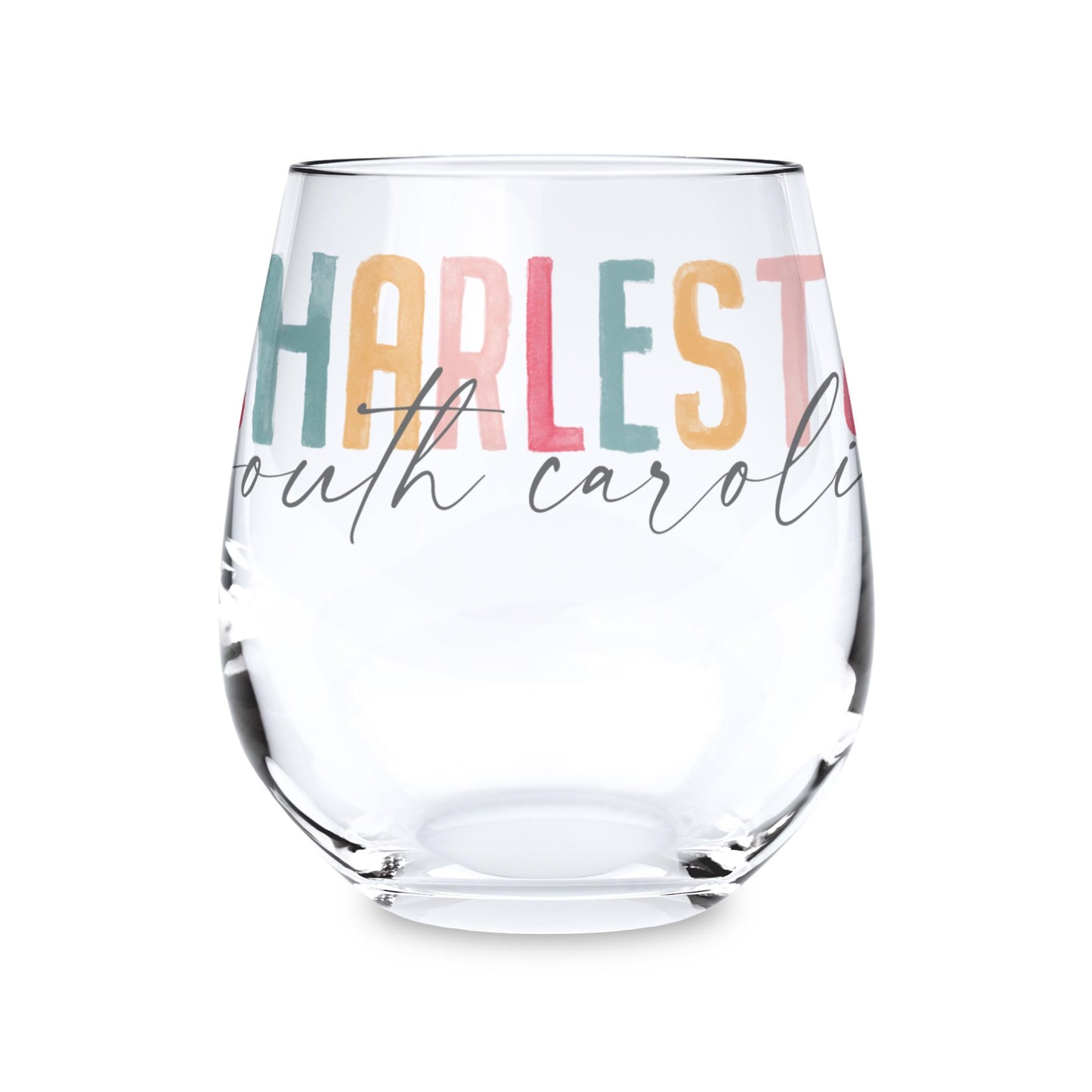 15oz Stemless Wine Glass-Watercolor City Charleston South Carolina -0