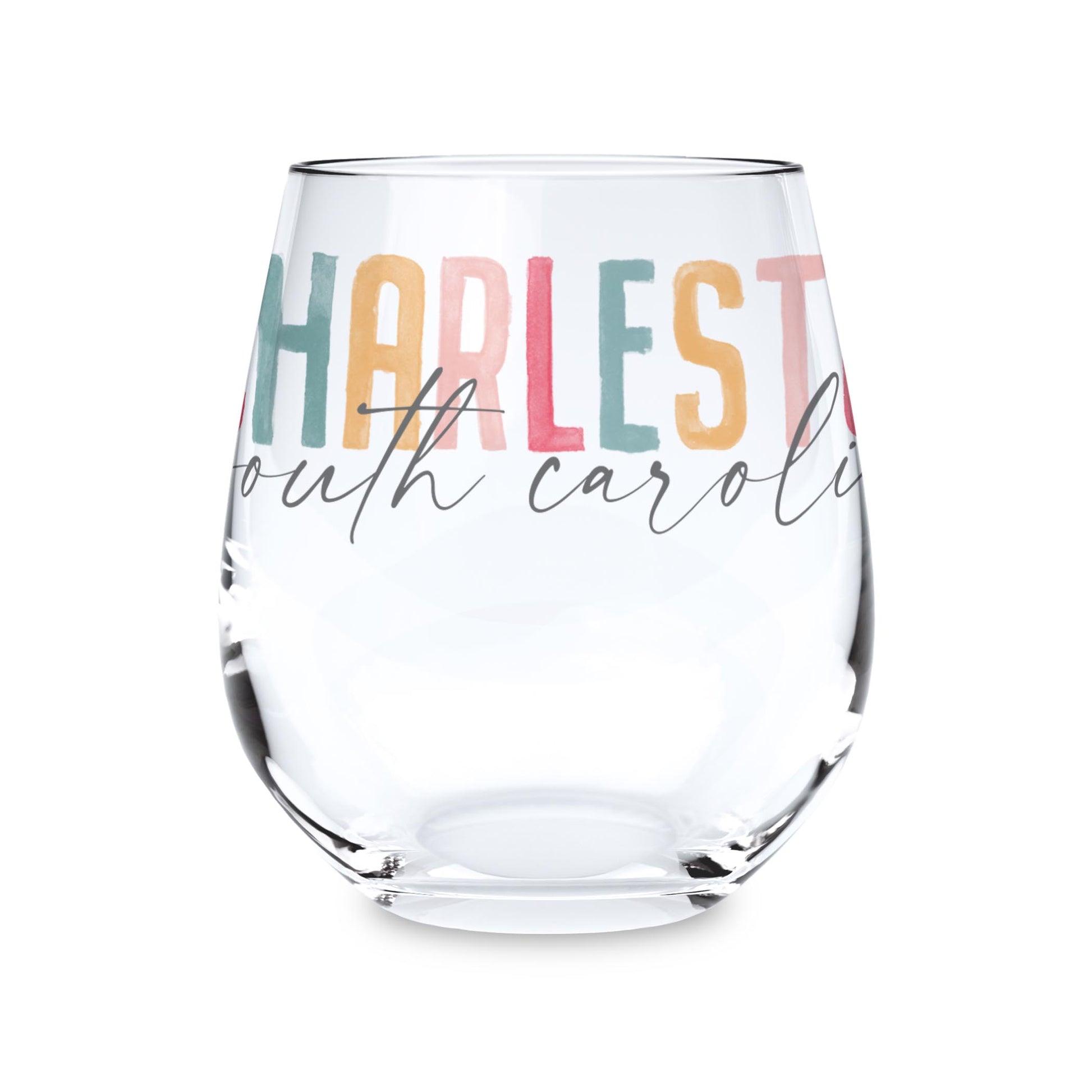 15oz Stemless Wine Glass-Watercolor City Charleston South Carolina -0