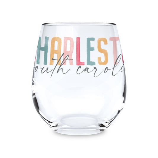 15oz Stemless Wine Glass-Watercolor City Charleston South Carolina -0