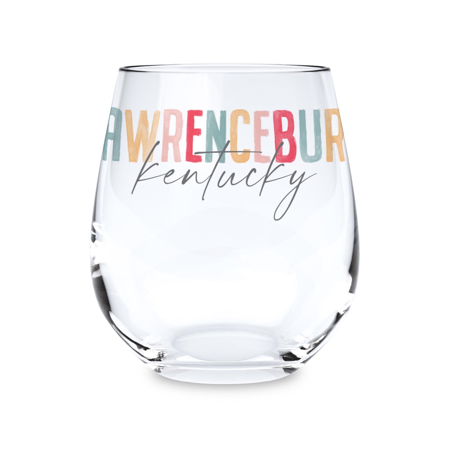 15oz Stemless Wine Glass-Watercolor City Lawrenceburg Kentucky -0