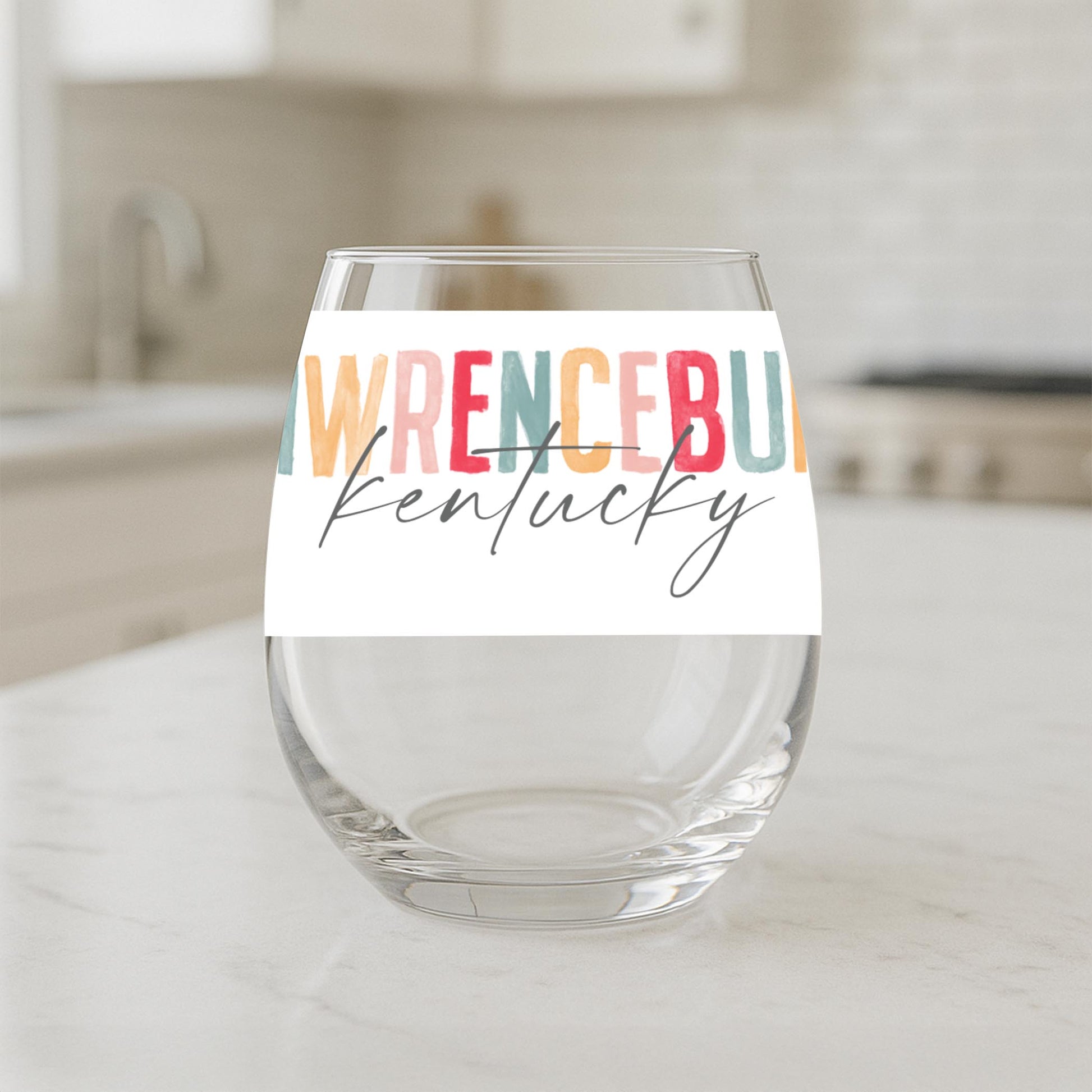 15oz Stemless Wine Glass-Watercolor City Lawrenceburg Kentucky -1