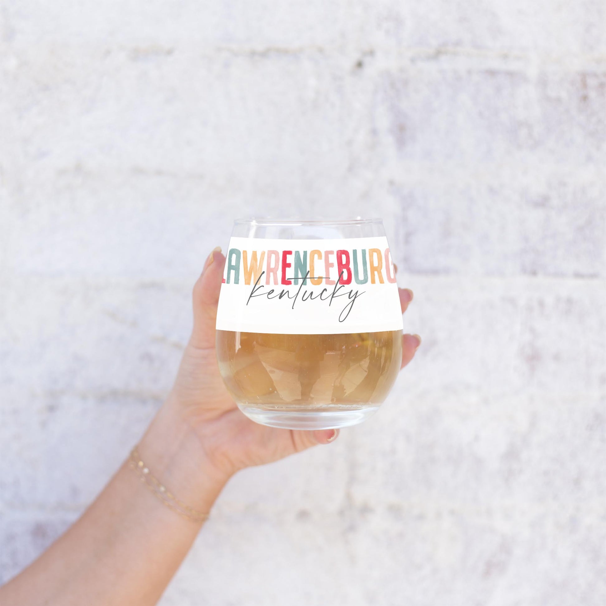 15oz Stemless Wine Glass-Watercolor City Lawrenceburg Kentucky -2