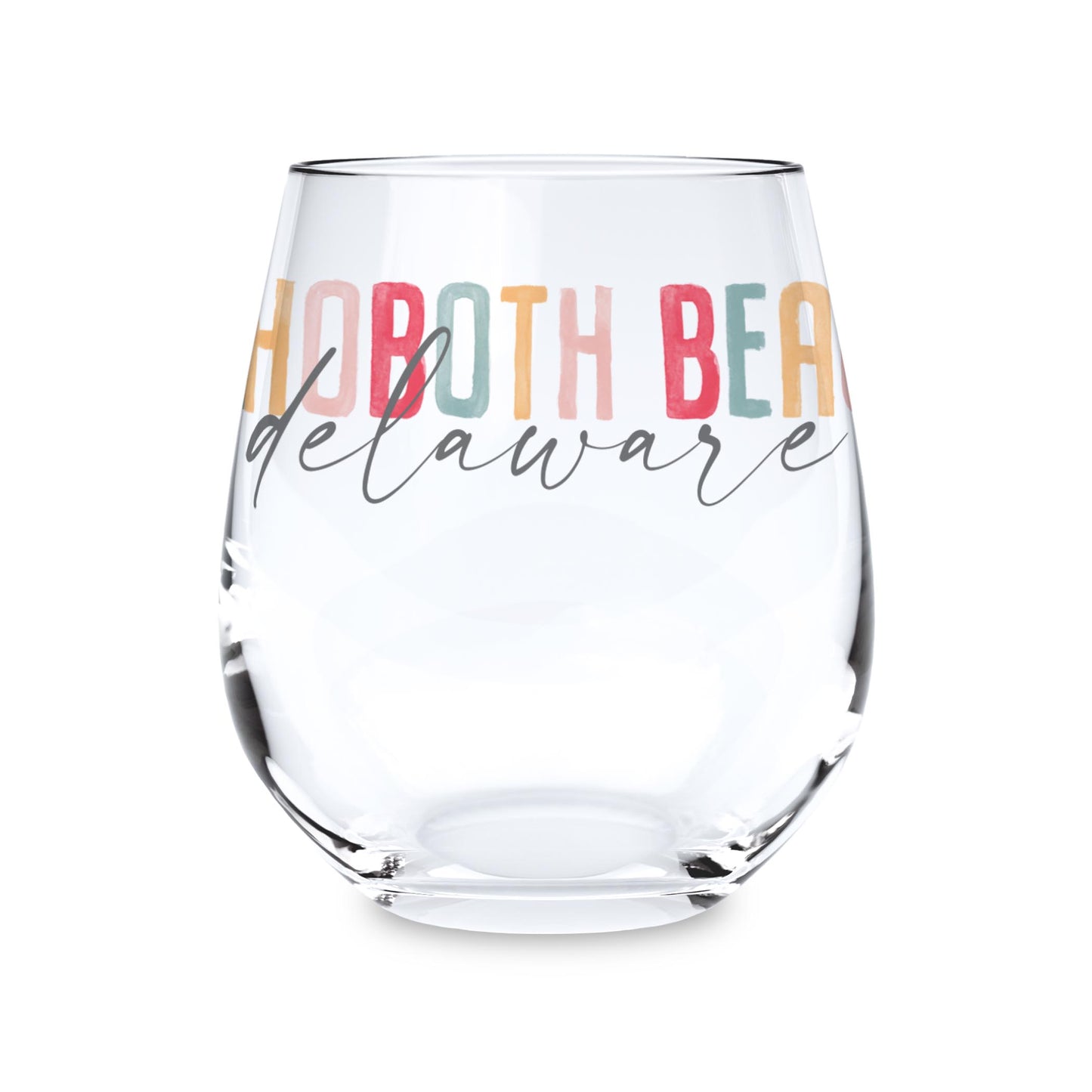 15oz Stemless Wine Glass-Watercolor City Rehoboth Beach Delaware -0