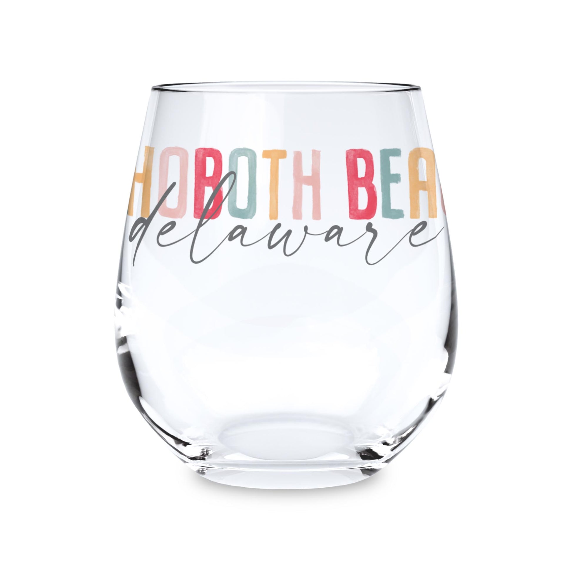 15oz Stemless Wine Glass-Watercolor City Rehoboth Beach Delaware -0
