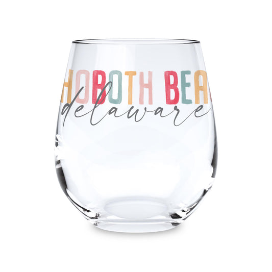 15oz Stemless Wine Glass-Watercolor City Rehoboth Beach Delaware -0