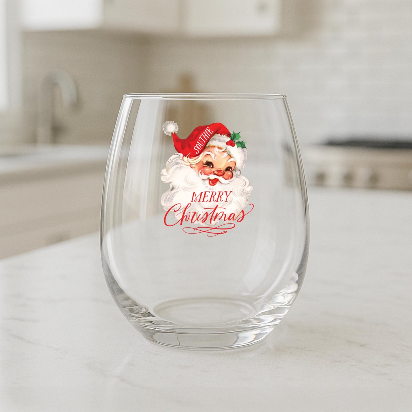 15oz Stemless Wine Glass-Classic Santa Southie -1