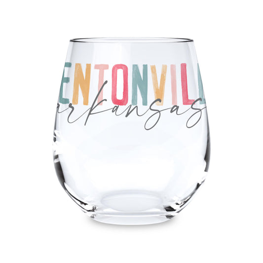 15oz Stemless Wine Glass-Watercolor City Bentonville Arkansas -0