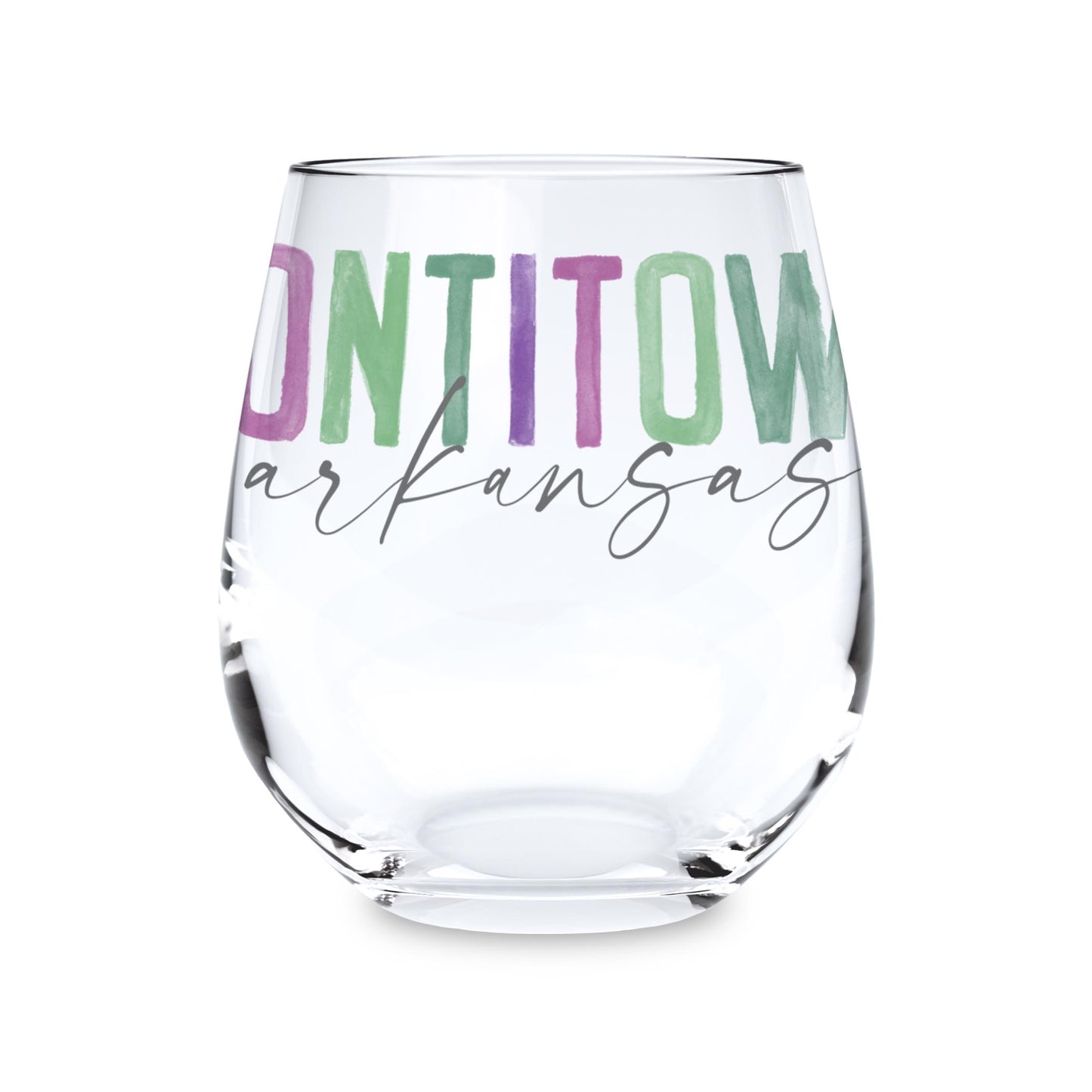 15oz Stemless Wine Glass-Watercolor City Tontitown Arkansas -0
